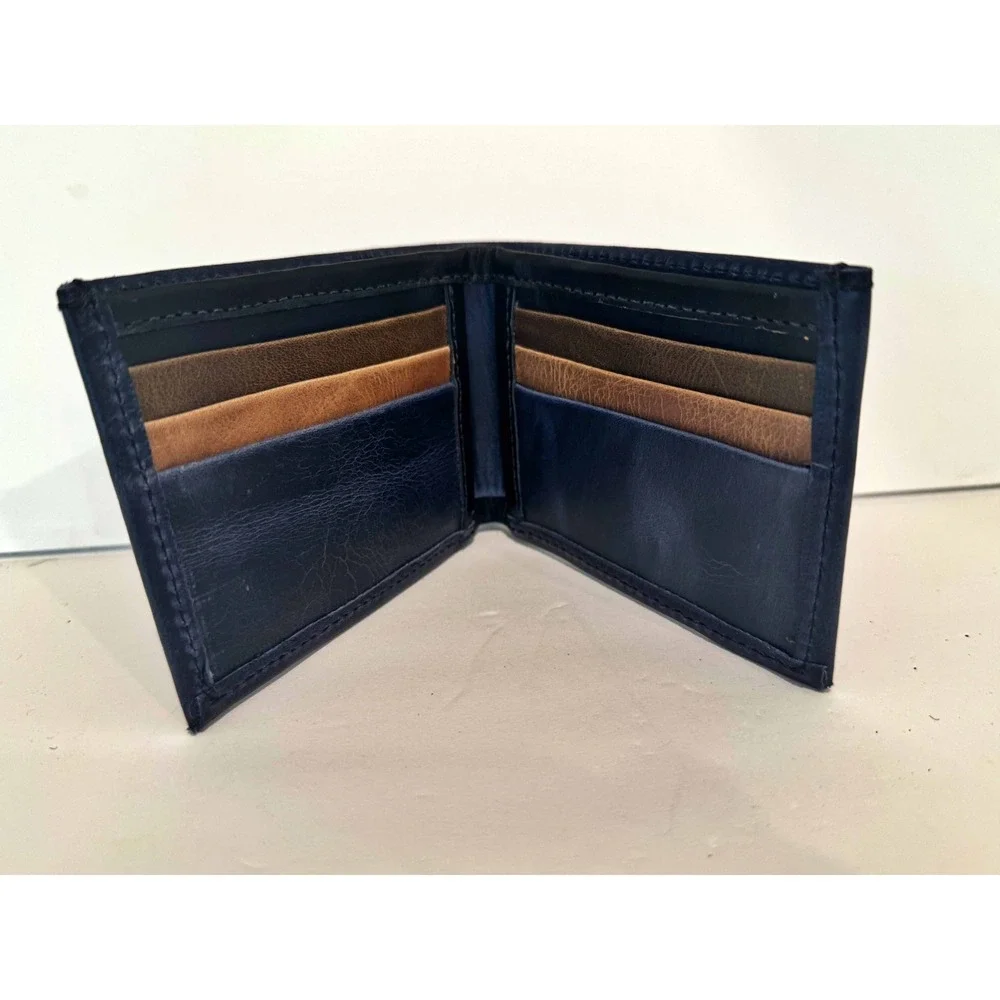 NWT Artisan Handmade Mens Bifold Genuine Leather Wallet Black